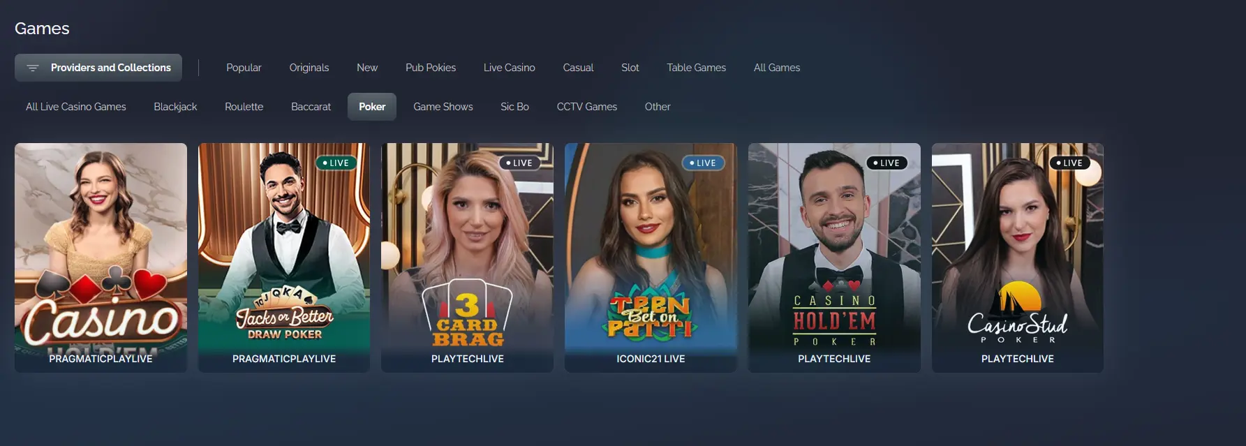 ThePokies Casino live poker table with Evolution Gaming dealer
