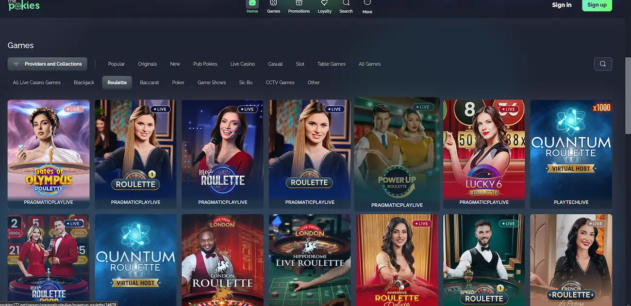 ThePokies Casino live roulette wheel with Evolution Gaming Lightning Roulette multipliers